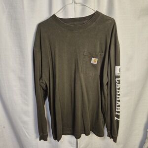 CARHARTT  Long Sleeve Olive Green With CARHARTT On Sleeve Logo On Pocket Men L